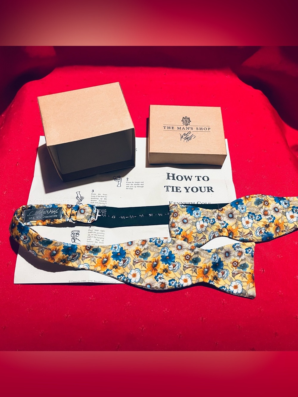 Vintage Lord & Taylor Floral Silk Bow Tie - Yellow & Blue